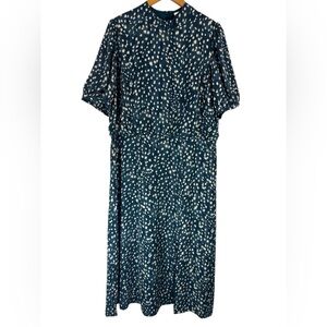 NWT Ann Taylor LOFT Teal Blue Leopard Print Short Sleeve Midi Dress Size 18